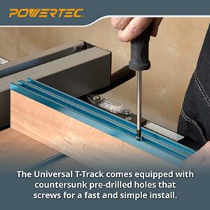 POWERTEC 71812 36 Inch Aluminum Double T-Track with 48" Tape Measure & Insert and 3" Fence Flip Stop for Woodworking