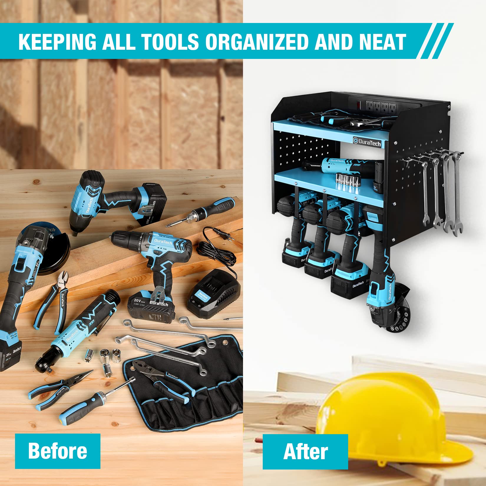 DURATECH Impact Driver Kit - 20V Electric 1/4 Inch Driver Set with 20 Pcs Sockets and Screwdriver Bits and DURATECH Power Tool Organizer