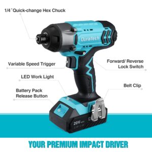 DURATECH Impact Driver Kit - 20V Electric 1/4 Inch Driver Set with 20 Pcs Sockets and Screwdriver Bits and DURATECH Power Tool Organizer