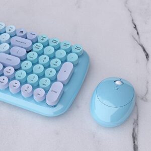 Wireless Keyboards and Mouse Combos, UBOTIE Colorful Gradient Rainbow Colored Retro Typewriter Flexible Keyboard, 2.4GHz Connection and Optical Mouse (New Blue Colorful)