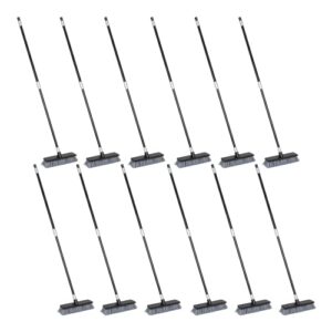 12-pack heavy duty stiff bristle push brooms bulk with telescopic handle - ideal for schools, warehouses, and factories