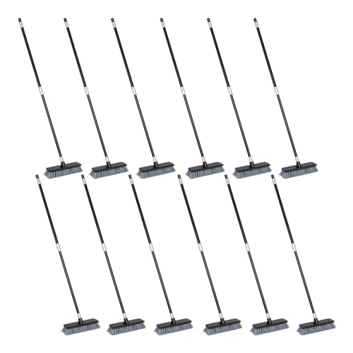 12-Pack Heavy Duty Stiff Bristle Push Brooms Bulk with Telescopic Handle - Ideal for Schools, Warehouses, and Factories