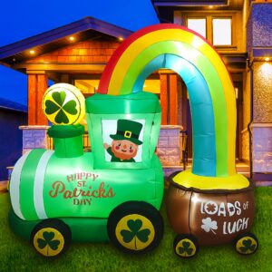 seasonblow 6ft led inflatable st. patrick's day train with shamrock rainbow pot decoration lighted blow up for home yard lawn garden indoor outdoor
