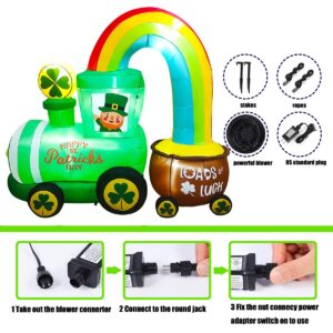 SEASONBLOW 6Ft LED Inflatable St. Patrick's Day Train with Shamrock Rainbow Pot Decoration Lighted Blow up for Home Yard Lawn Garden Indoor Outdoor