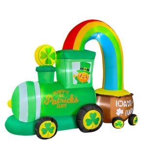 SEASONBLOW 6Ft LED Inflatable St. Patrick's Day Train with Shamrock Rainbow Pot Decoration Lighted Blow up for Home Yard Lawn Garden Indoor Outdoor