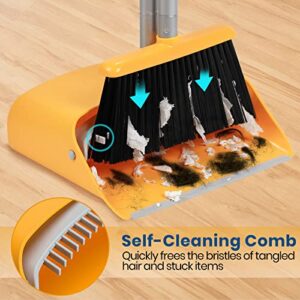 TrueYee Broom and Dustpan Set for Home, 52" Stand Up Dust Pans with Long Handle, Extendable Broom with Dustpan Combo Set, Indoor Broom Long Handle Dust Pan for Lobby Office Kitchen