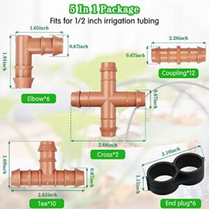 Gardrip 36 Pieces Drip Irrigation Kit：Drip Irrigation Parts for 1/2 Inch Drip Irrigation Tubing with 17mm 0.600" ID Drip Barbed Connectors Including 12 Couplings 10 Tees 6 Elbows 6 Plugs 2 Crosses
