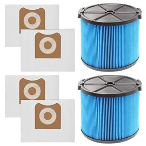 2 pack vf3500 replacement filter for ridgid 3-4.5 gallon wet dry vacuums + 4 pack vf3501 filter bags compatible with ridgid 3-4.5 gallon wet dry vacuums (6 pack)