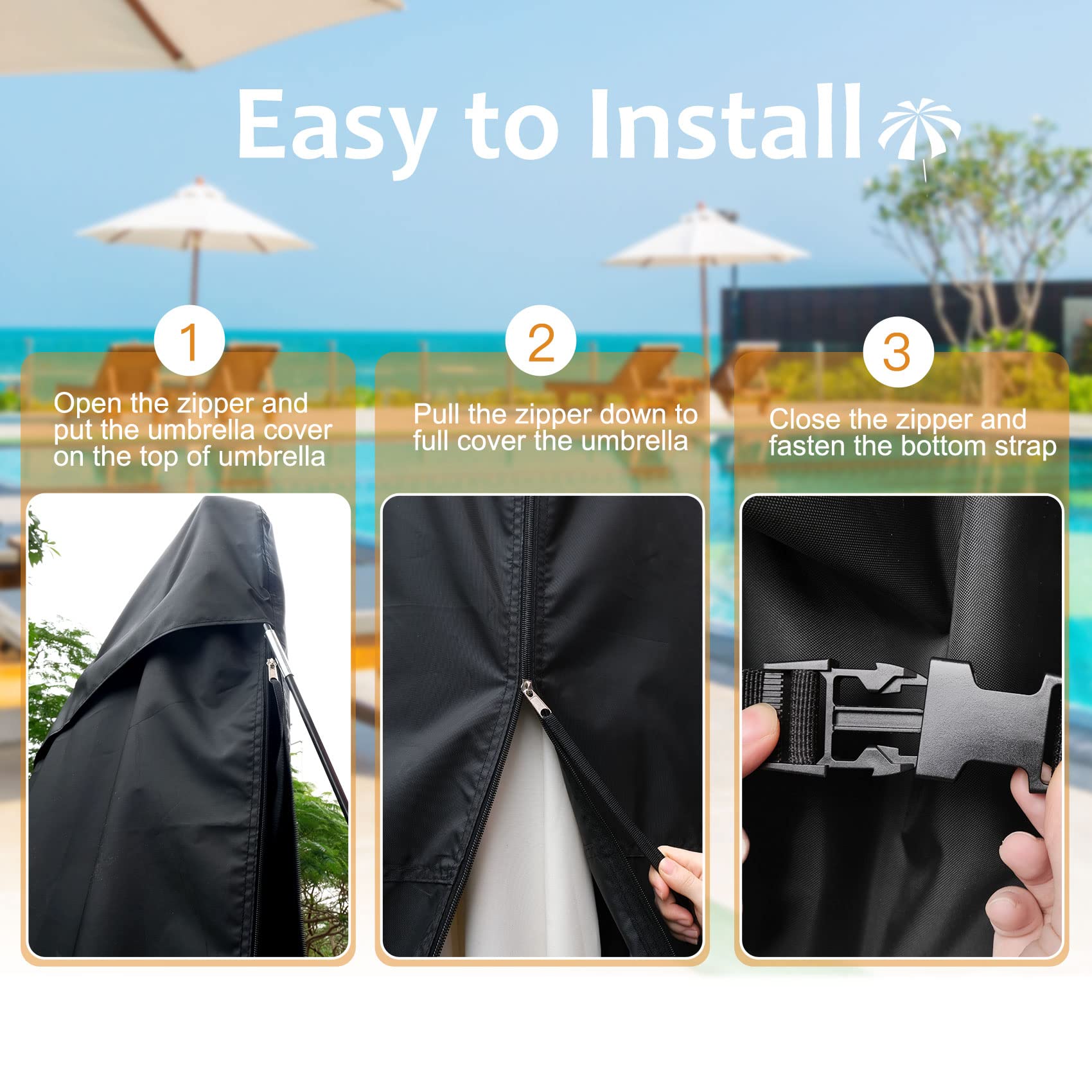 NettyPro Umbrella Cover for 6ft to 9ft Patio Umbrellas, Waterproof and Durable Market Umbrella Parasol Cover with Zipper and Rod, Black