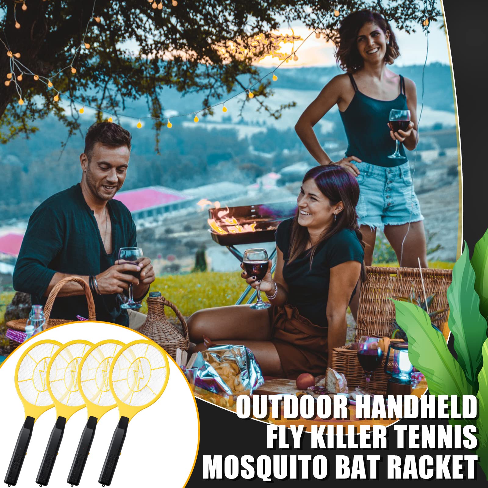 4 Pcs 17.3" Bug Zapper Electric Fly Mosquito Swatter Racket 1500 Volts Electronic Swatter Handheld Fly Killer Tennis Mosquito Bat Racket for Outdoor Indoor Camping Insect Fruit Fly Control