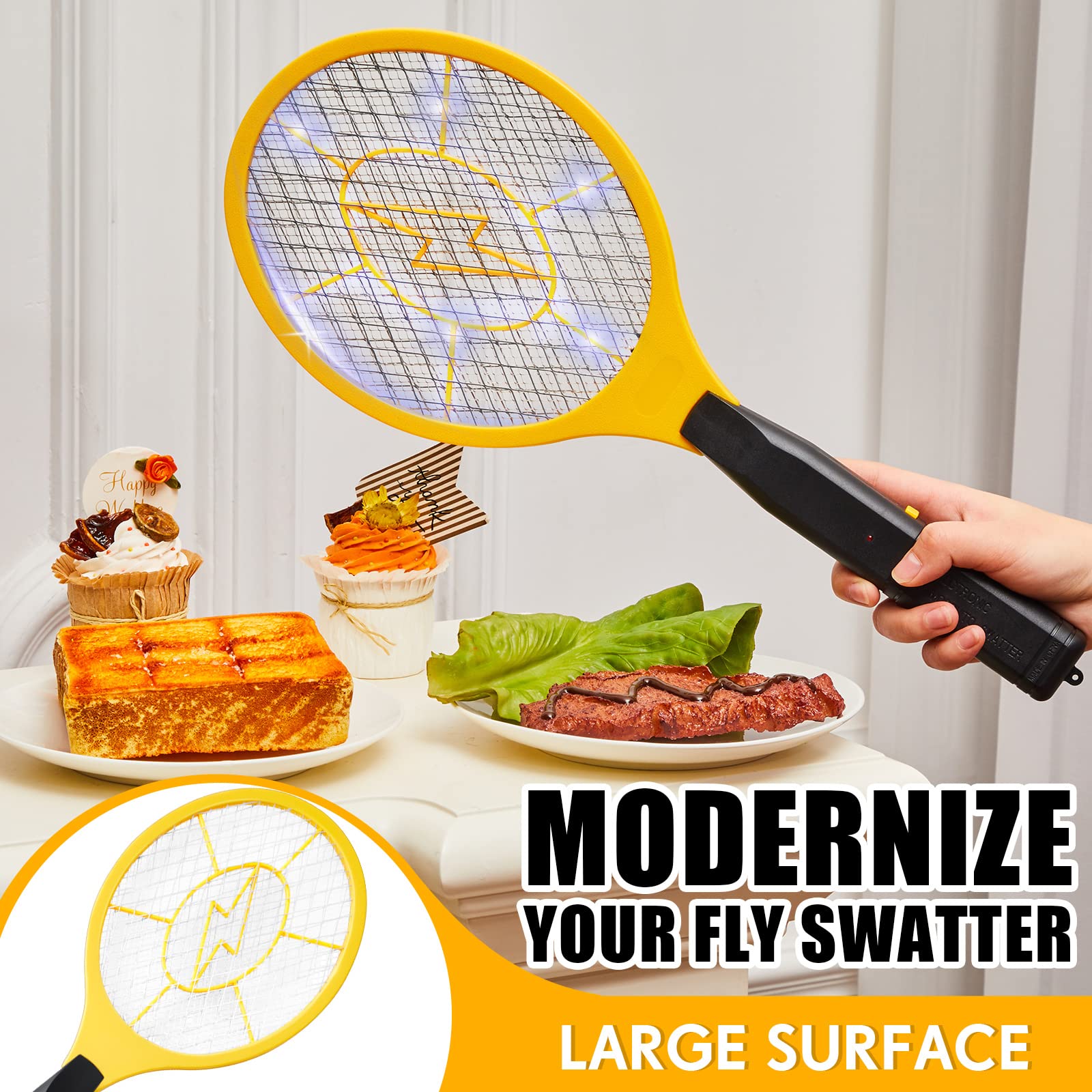 4 Pcs 17.3" Bug Zapper Electric Fly Mosquito Swatter Racket 1500 Volts Electronic Swatter Handheld Fly Killer Tennis Mosquito Bat Racket for Outdoor Indoor Camping Insect Fruit Fly Control