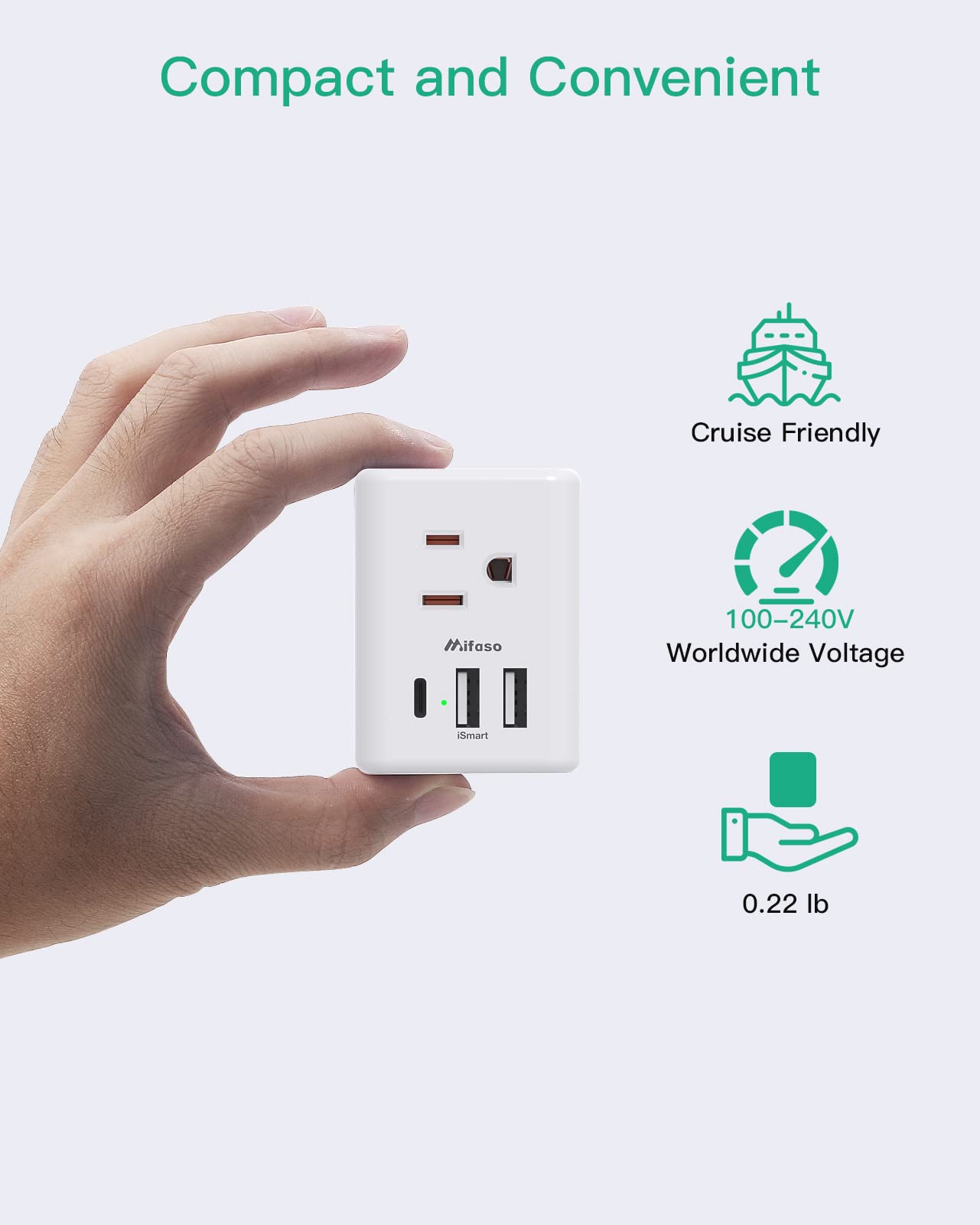 Outlet Extender Multi Plug Outlet - USB Wall Charger with 3 USB Ports (1 USB C), No Surge Protector Cruise Essentials for Ship and Travel, ETL Listed