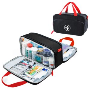 bagsfy full open medicine bag empty, family first aid bag, small medicine storage bag,pill bottle organizer for emergency medical supplies, first aid box,first aid kit bag, black (bag only)