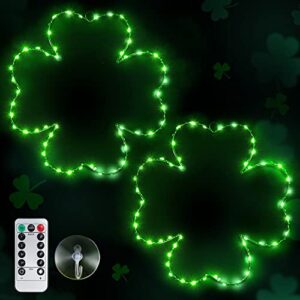 2 pack st patrick's day four-leaf clover window lights,8 modes led silhouette lights usb powered with hooks, lighted st patrick's day decorations for window wall indoor outdoor party,11inch