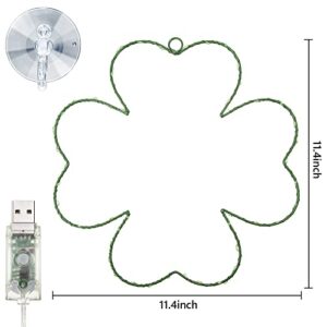 2 Pack St Patrick's Day Four-leaf Clover Window Lights,8 Modes LED Silhouette Lights USB Powered with Hooks, Lighted St Patrick's Day Decorations for Window Wall Indoor Outdoor Party,11inch