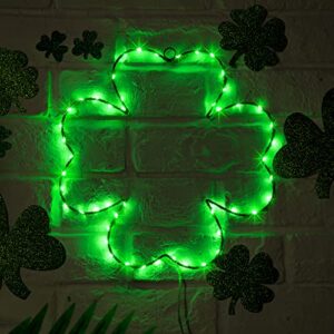 2 Pack St Patrick's Day Four-leaf Clover Window Lights,8 Modes LED Silhouette Lights USB Powered with Hooks, Lighted St Patrick's Day Decorations for Window Wall Indoor Outdoor Party,11inch