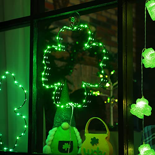 2 Pack St Patrick's Day Four-leaf Clover Window Lights,8 Modes LED Silhouette Lights USB Powered with Hooks, Lighted St Patrick's Day Decorations for Window Wall Indoor Outdoor Party,11inch