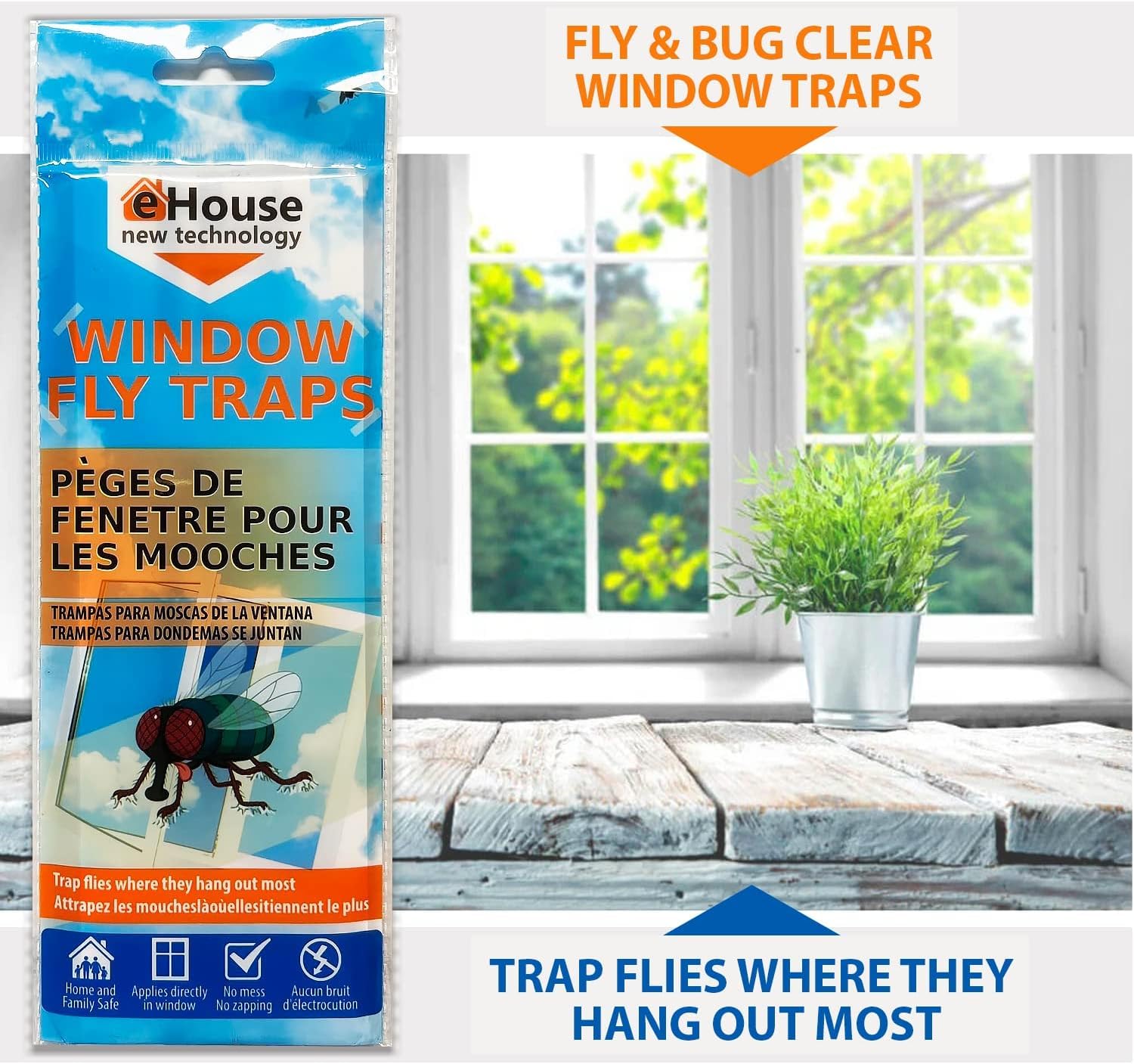 Window Fly Traps for Indoors. Paper Sticky Strips. Easy to Use Catcher and Killer Flies. Clear Tape Windows Trap for House Control Over Insects, Ladybugs, Flys and etc. 12 Pack