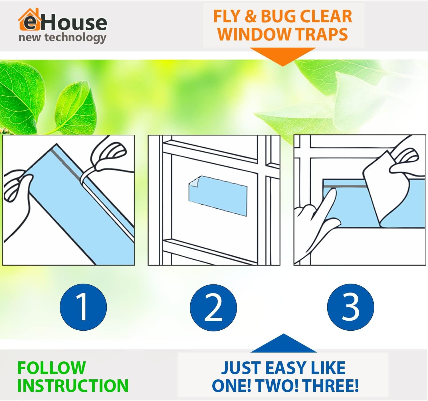 Window Fly Traps for Indoors. Paper Sticky Strips. Easy to Use Catcher and Killer Flies. Clear Tape Windows Trap for House Control Over Insects, Ladybugs, Flys and etc. 12 Pack