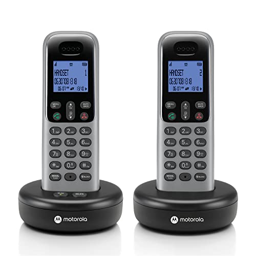 Motorola Voice Cordless Phone System w/ 2 Digital Handsets + Answering Machine, Remote Access, Call Block - Dark Grey (T612)