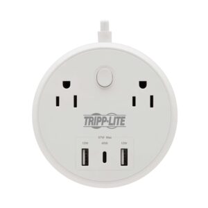 Tripp Lite Safe-IT 57W Surge Protector, 2 Outlets & 2 USB + 1 USB-C Port for Fast Charging, 300 Joules, 8 Foot 5-15P Cord, Manufacturer's Warranty & $25,000 Insurance (TLP28PD57WCAM)