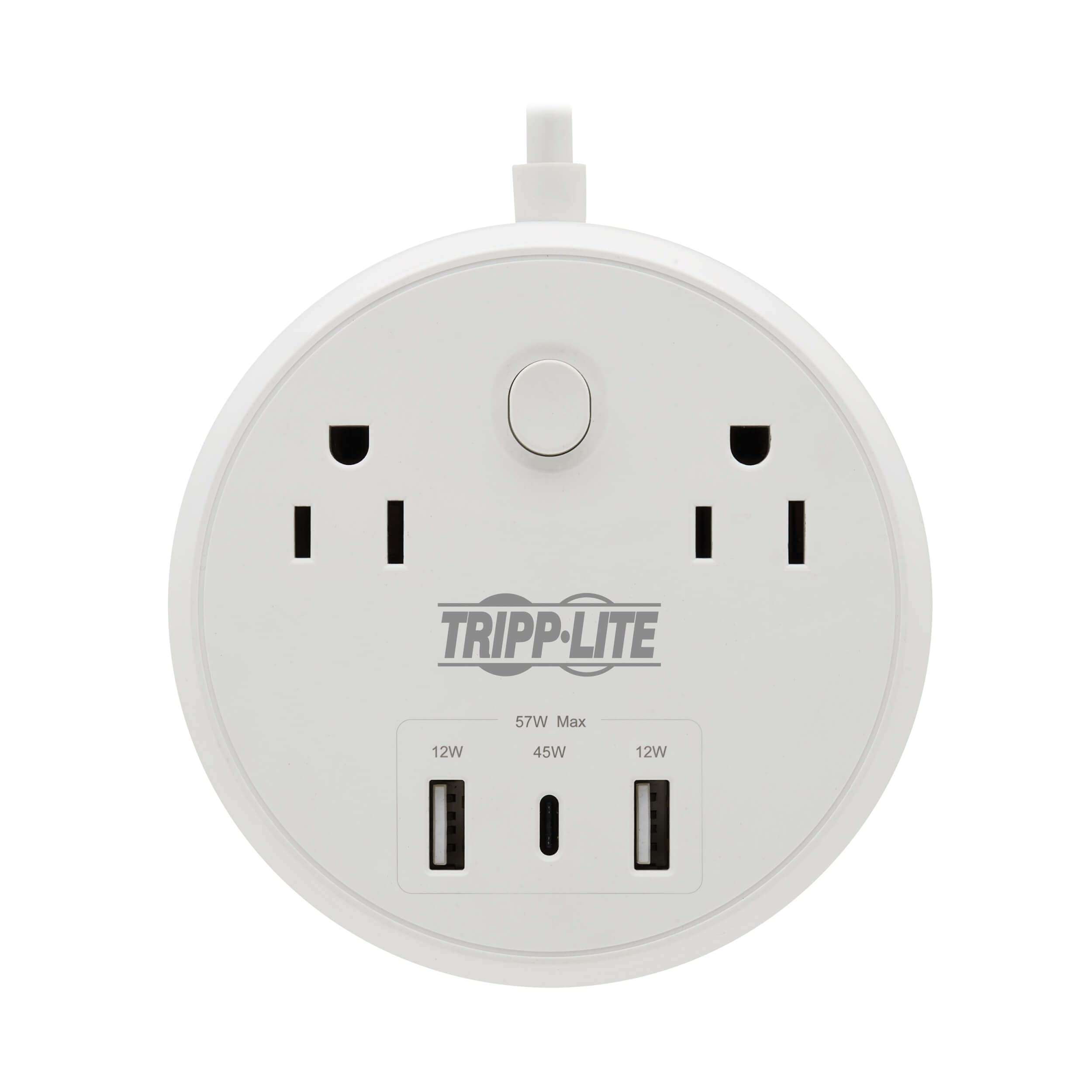 Tripp Lite Safe-IT 57W Surge Protector, 2 Outlets & 2 USB + 1 USB-C Port for Fast Charging, 300 Joules, 8 Foot 5-15P Cord, Manufacturer's Warranty & $25,000 Insurance (TLP28PD57WCAM)