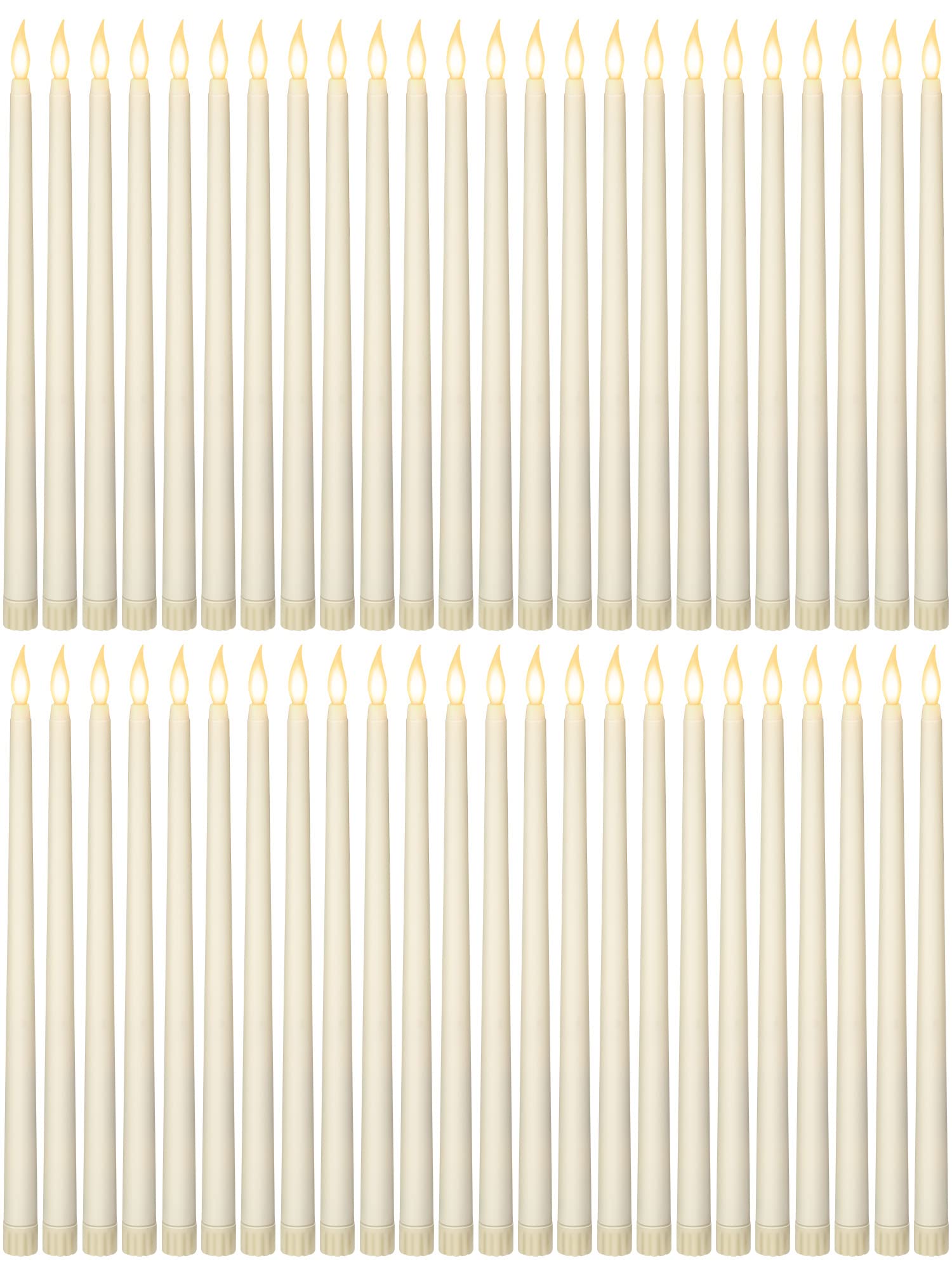 Funtery 48 Pcs Flameless LED Taper Candles Fake Candles Battery Operated Candles Bulk 11 Inch Flickering Taper Candles LED Tall Candles for Christmas Valentine's Day Church Wedding(Ivory)