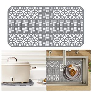 DETEIN Silicone Sink Protector for Kitchen Sink 26"x14" Cuttable Drain Hole Kitchen Sink Protector Mat Non-Slip Heat-Resistant Farmhouse Sink Protector Sink Mat Grid for Ceramic Sink, Porcelain Sink