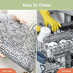 DETEIN Silicone Sink Protector for Kitchen Sink 26"x14" Cuttable Drain Hole Kitchen Sink Protector Mat Non-Slip Heat-Resistant Farmhouse Sink Protector Sink Mat Grid for Ceramic Sink, Porcelain Sink