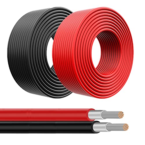 Maelorso 10AWG Wire Solar Panel Wire 50FT Black and 50FT Red Tinned Copper PV Wire 10 Gauge Solar Extension Cable for Solar Panel Car Audio Automotive Trailer Marine Harness Wiring