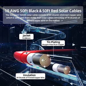 Maelorso 10AWG Wire Solar Panel Wire 50FT Black and 50FT Red Tinned Copper PV Wire 10 Gauge Solar Extension Cable for Solar Panel Car Audio Automotive Trailer Marine Harness Wiring