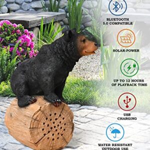 AXOSO Outdoor Bluetooth Speakers Waterproof Wireless Solar Powered & Weather Resistant with Rechargeable Battery, Outside Black Bear Bluetooth Speakers for Patio,Pool,Deck,Garden and Home