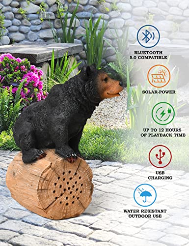 AXOSO Outdoor Bluetooth Speakers Waterproof Wireless Solar Powered & Weather Resistant with Rechargeable Battery, Outside Black Bear Bluetooth Speakers for Patio,Pool,Deck,Garden and Home