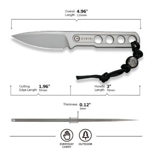 CIVIVI Circulus Fixed blade knife, 1.96" Cutting Edge Stonewashed 10Cr15CoMoV Steel with A Black Kydex Sheath, A Nylon Lanyard with Titanium Bead C22012-2