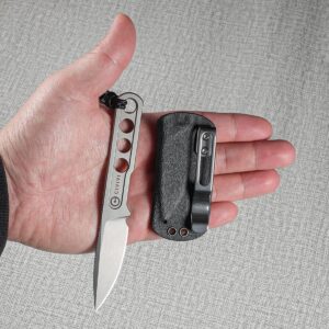 CIVIVI Circulus Fixed blade knife, 1.96" Cutting Edge Stonewashed 10Cr15CoMoV Steel with A Black Kydex Sheath, A Nylon Lanyard with Titanium Bead C22012-2