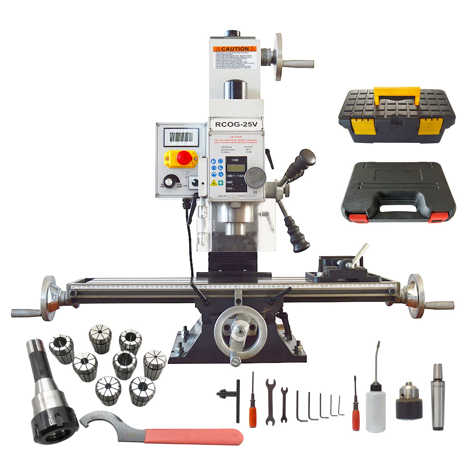 INTBUYING Milling Drilling Machine R8 Mini Benchtop Mill/Drill Machine 7"X27" Micro Milling Machine 1100W 20-2250rpm Variable Speed with Accessory R8 Tapper and Bench Clamp 110V