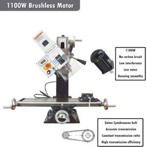 INTBUYING Milling Drilling Machine R8 Mini Benchtop Mill/Drill Machine 7"X27" Micro Milling Machine 1100W 20-2250rpm Variable Speed with Accessory R8 Tapper and Bench Clamp 110V