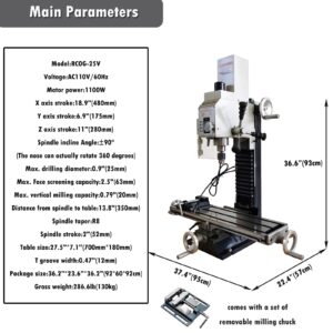 INTBUYING Milling Drilling Machine R8 Mini Benchtop Mill/Drill Machine 7"X27" Micro Milling Machine 1100W 20-2250rpm Variable Speed with Accessory R8 Tapper and Bench Clamp 110V