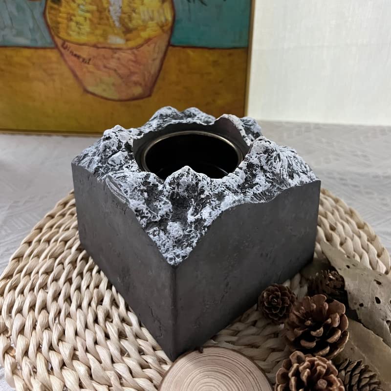 Xoten Concrete Tabletop Fire Pit, Snow Mountain,Indoor & Outdoor Fire Pit Bowl, Ethanol Fire Pit, Small Balcony Table Top Fire Bowl, Patio Firepit, Mini Fireplace, Tabletop Fireplace