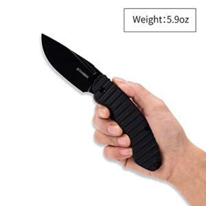 STANBIK Black Pocket Knife with G10 Handle,Ceramic Ball Bearing,EDC Folding Pocket Knife with 3.1in D2 Blade for Camping Survival, Fathers Day, Gifts for Men Dad Husband.