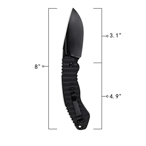 STANBIK Black Pocket Knife with G10 Handle,Ceramic Ball Bearing,EDC Folding Pocket Knife with 3.1in D2 Blade for Camping Survival, Fathers Day, Gifts for Men Dad Husband.