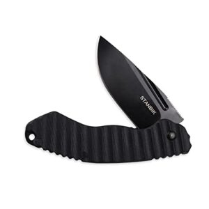 STANBIK Black Pocket Knife with G10 Handle,Ceramic Ball Bearing,EDC Folding Pocket Knife with 3.1in D2 Blade for Camping Survival, Fathers Day, Gifts for Men Dad Husband.