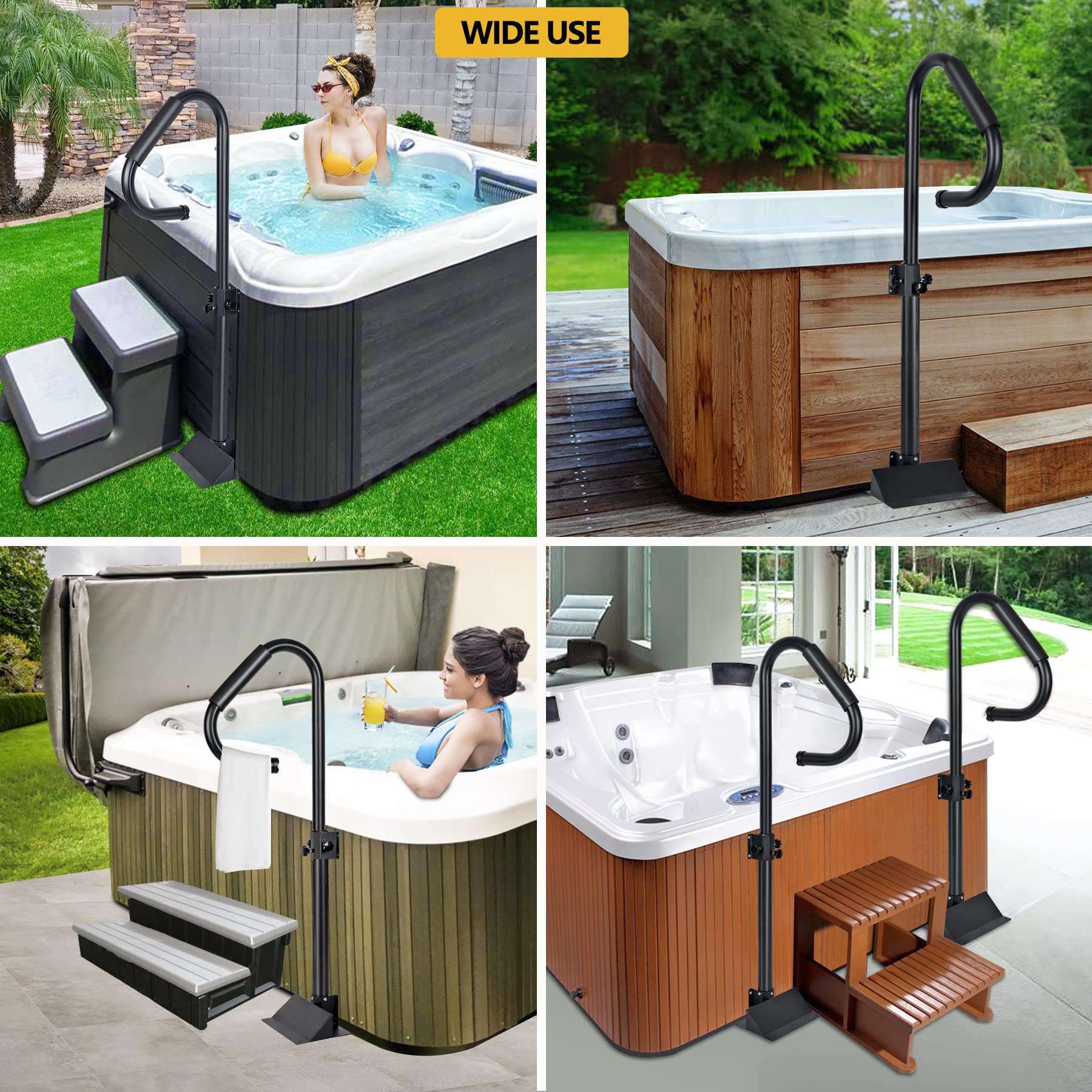 Neorexon Hot Tub Handrails, 38"-58" Adjustable Height SPA Handrail with 360 Swivel Option& Non-Slip Handle, 600 LBS SPA Side Handrail Slide Under Mount Base for Indoor & Outdoor