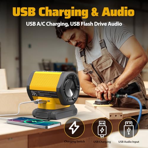 Bluetooth Speaker Compatible with DeWALT 18v 20v Max Including 20-60v Flexvolt Battery for Jobsite Camping & Parties (Battery not Included)