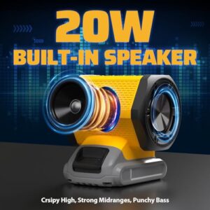 Bluetooth Speaker Compatible with DeWALT 18v 20v Max Including 20-60v Flexvolt Battery for Jobsite Camping & Parties (Battery not Included)