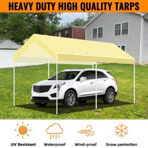 JESTOP 10' x 20' Carport Replacement Canopy Cover,Tent Car Garage Top Tarp Cover, 300D Oxford Fabric Waterproof & UV Protected, Velcro Fixing Device, Beige (Only Top Cover, Frame not Included)