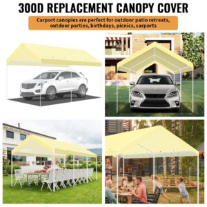 JESTOP 10' x 20' Carport Replacement Canopy Cover,Tent Car Garage Top Tarp Cover, 300D Oxford Fabric Waterproof & UV Protected, Velcro Fixing Device, Beige (Only Top Cover, Frame not Included)