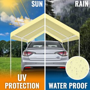 JESTOP 10' x 20' Carport Replacement Canopy Cover,Tent Car Garage Top Tarp Cover, 300D Oxford Fabric Waterproof & UV Protected, Velcro Fixing Device, Beige (Only Top Cover, Frame not Included)