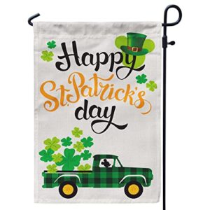 happy st patricks day garden flag, saint patricks decorations outside yard flag 12x18 vertical burlap double sided decor for home outdoor hanging