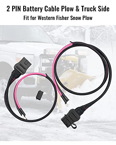 NTSUMI 2 PIN Battery Cable Plow and Truck Side Fit for Western Fisher Snow Plow Replace 21294 61169 8274, Battery Cable Harness with Plug Cover